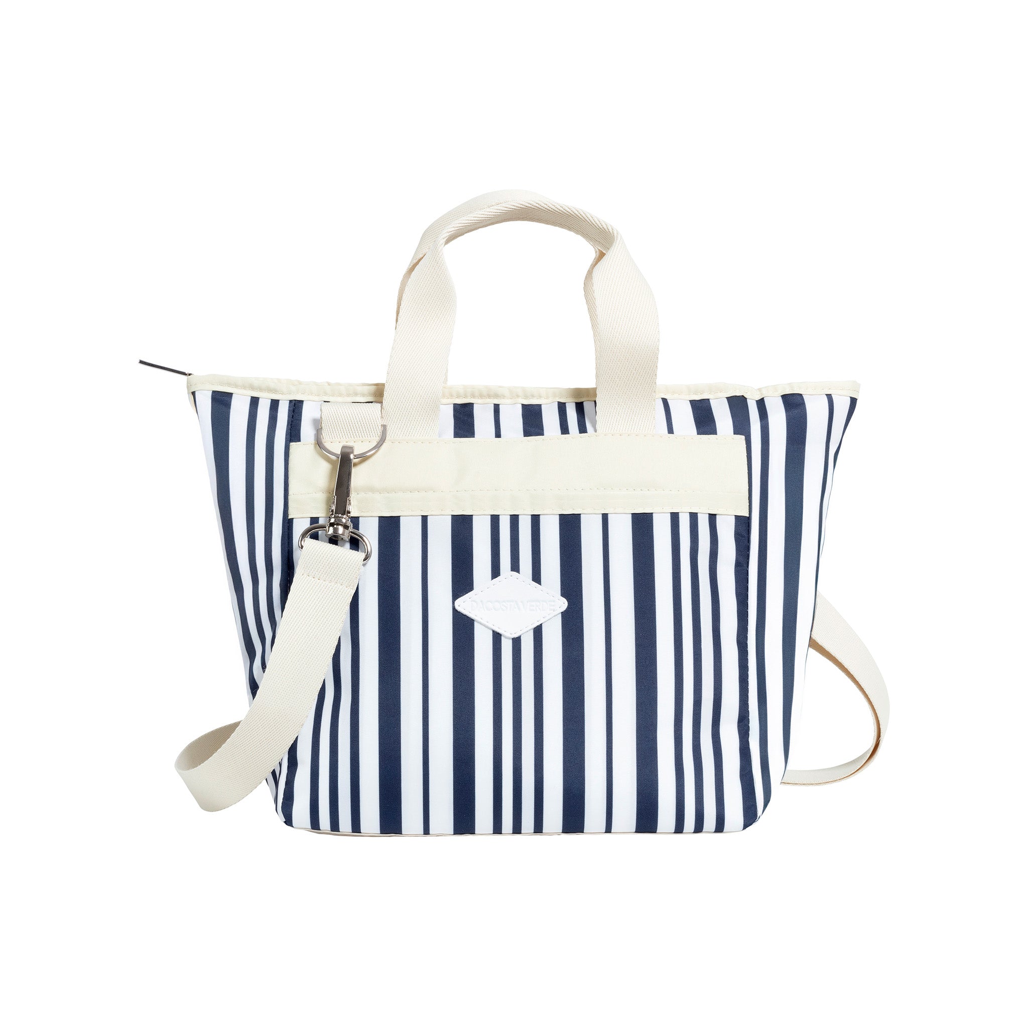 Blue and white striped orders lunch bag